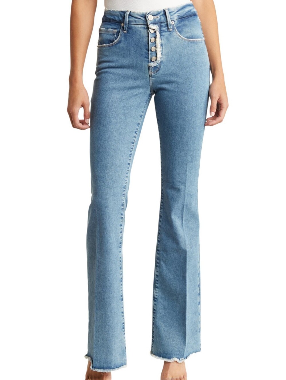 Good American Good Flare Jeans Women 14 Blue Stretch Denim Raw Hem